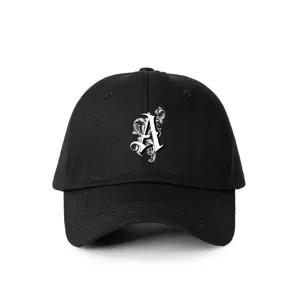 Classic black baseball cap featuring a gothic letter A design, adjustable outdoor casual hat.
