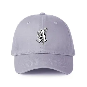 Lavender gothic letter A baseball cap, stylish adjustable cotton hat for outdoor streetwear.
