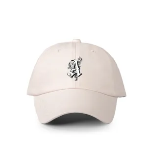 Classic beige baseball cap featuring an elegant gothic letter A embroidery for outdoor daily wear.