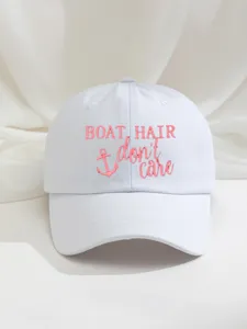 White embroidered baseball cap with anchor design and funny quote for casual outdoor wear.