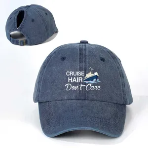 Casquette de baseball en jean pour queue de cheval avec motif de croisière, sangle réglable.