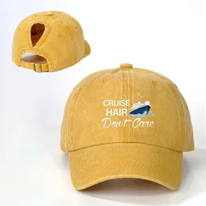 Casquette de baseball de queue de cheval lavée jaune avec graphique de croisière.