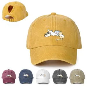 Gorra de Béisbol Unisex de Poliéster Con Agujero para Coleta Estampado Lindo Gato Durmiendo Visera Curva Sombrero de Sol Ajustable