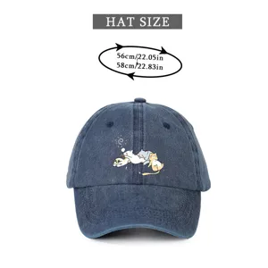 Gorra de béisbol de mezclilla con estampado de gatos durmiendo, sombrero ajustable.