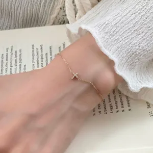 S925 Asimenio Vrachioli me Stauro Kremasto Minimalistiko Retro Gynaikeio Kosmima