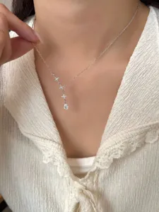 Delicate S925 sterling silver star teardrop pendant necklace for women daily elegant jewelry gift