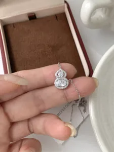 Exquisite S925 silver double gourd pendant necklace with sparkling pavé cubic zirconia.