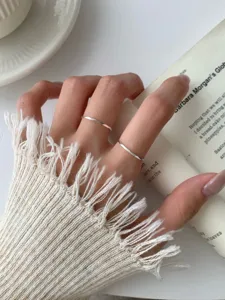 Exquisite S925 sterling silver faceted slim ring detail shot, minimalist retro style jewelry.