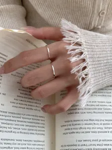 Delicate S925 sterling silver faceted stacking rings with retro minimalist aesthetic design.