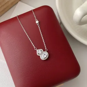 Retro Luxury 925 Sterling Silver Zirconia Inlaid Gourd Pendant Necklace For Women Platinum Color Electroplated Elegant Fine Chain Necklaces Jewelry Gift