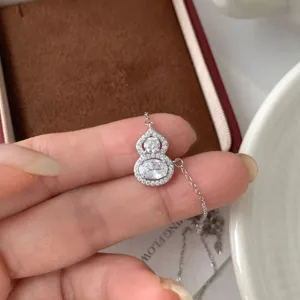 S925 Sterling Silver Paved Diamond Gourd Pendant Necklace Elegant Niche Jewelry Gift For Women