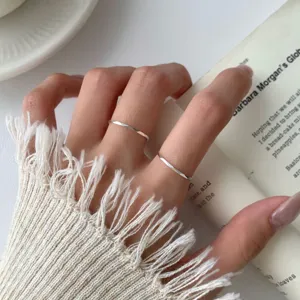 Minimalist 925 sterling silver faceted stacking rings for women, delicate vintage geometric jewelry.