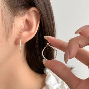 S925 sterling silver minimalist hoop earrings for women, chic Japanese daily wear jewelry.