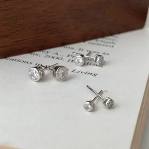 S925 Sterling Silber runde Zirkonia Ohrstecker minimalistischer eleganter Damenschmuck