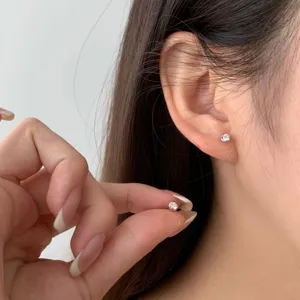 Boucles d'oreilles solitaires en argent sterling S925, style chic minimaliste tendance
