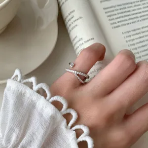 Bague Croisée Étoile Filante en Argent Sterling S925 Élégant Bague Ouverte Vintage