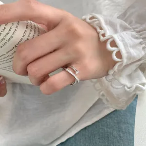 Bague météore croisée en argent sterling S925 pour femmes, bijoux étincelants minimalistes vue