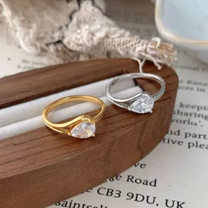 Bague solitaire en argent sterling S925 taille poire bijou de luxe rétro niche