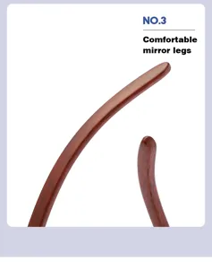 Vista detallada de patillas de gafas retro de madera, con diseño ergonómico y cómodo.