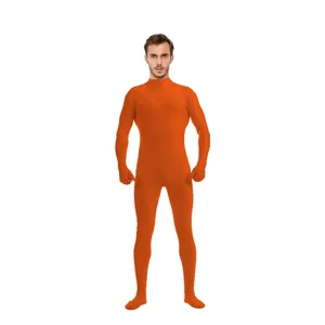 Orange half coverage zentai bodysuit tight spandex suit for halloween party costume detail view