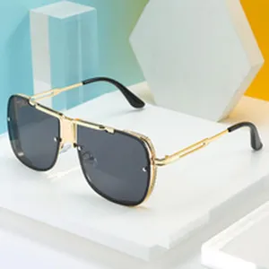 Stylish gold metal frame sunglasses with dark lenses, anti-UV retro eyewear for daily fashion use.