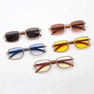 Estylosas gafas de sol cuadradas retro con strass y patillas efecto madera lentes de colores