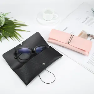 Fashion Leather Glasses Case 8030 Portable Soft PU Glasses Storage Bag Dustproof Eyeglasses Protector With Elastic Cord