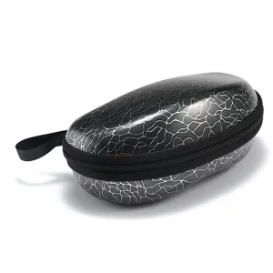 Custodia rigida per occhiali con cerniera, motivo nero e argento, scatola portaoggetti portatile.