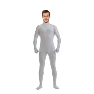 Full body spandex zentai suit grey tight bodysuit for Halloween cosplay party wear