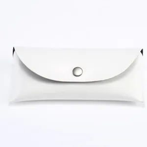 Étui à lunettes en cuir blanc boîte de rangement de lunettes de soleil portable bouton pression