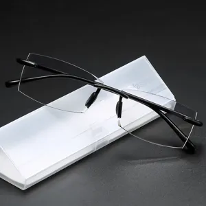 Retro TR90 Randlose Lesebrille Blaulichtfilter Quadratisch Leichtgewichtig Vergrößerungsbrille Für Damen Herren Mit Etui