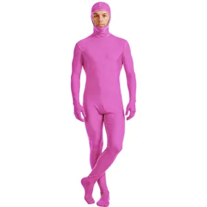 Roze volledige zentai pak open gezicht strak bodysuit voor cosplay toneelvoorstelling.