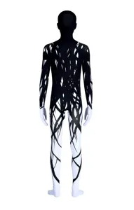 Detailed view of the black and white branch pattern on the horror cosplay full-body jumpsuit.