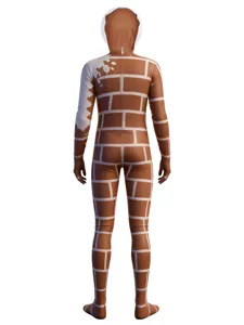 Halloween cosplay full body jumpsuit, fun brick wall pattern costume for adults!