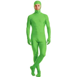 Gedetailleerd overzicht van het elastische groene hele lichaams-zentaipak van spandex.