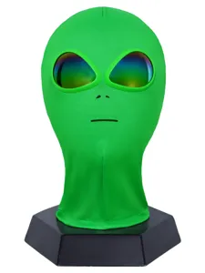 Masque cagoule alien vert avec yeux réfléchissants laser pour fête cosplay Halloween.