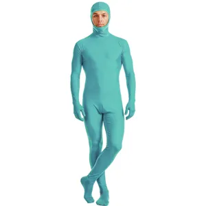 Groene volledige zentai pak open gezicht stretch bodysuit voor cosplay en toneelvoorstelling.