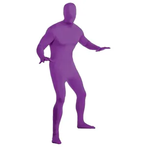Paars spandex volledig lichaam zentai pak elastisch morphsuit kostuum voor Halloween feest.