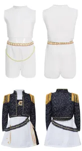 K-pop style stage cosplay costume set with top, shorts, and fringed jacket for performance.