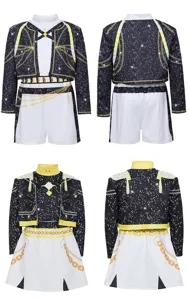 K-pop demon hunter cosplay costume set, black starry jacket, shorts and skirt options.