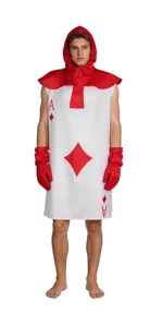 Costume da carta da gioco Asso di quadri da uomo, vestito cosplay divertente con cappuccio e guanti.