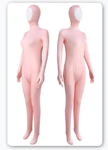 Pink full body spandex zentai suit, unisex stretchy jumpsuit for Halloween party cosplay.