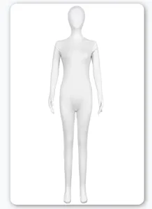 Detail view of white full body spandex zentai suit, showing smooth stretch fabric and fit.