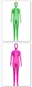 Spandex full body morphsuit detail, stretch jumpsuit cosplay costume for Halloween party.