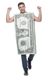 Déguisement drôle de billet de dollar pour hommes, idéal pour Halloween et soirées.