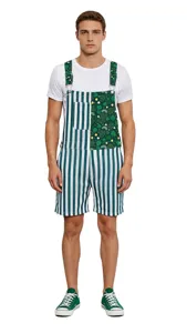 St Patricks Day green striped clover print short overalls festival cosplay costume menswear