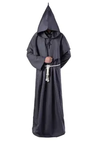 Medieval monk robe costume with hood and belt for Halloween cosplay performance and parties.