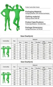 Alien cosplay verde bodysuit mono Halloween fiesta espectáculo escenario disfraz conjunto