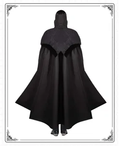 Medieval vintage vampire cape for Halloween cosplay, gothic black stand-up collar cloak for party.