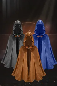 Medieval suede hooded cloak cape for cosplay Halloween party retro vintage costume adult.